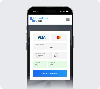 Quick deposit on Immediate Code trading platform interface